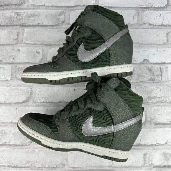 Nike Dunk Sky Hi Hidden Wedge Heel Carbon Green Silver High Sneaker SZ 7 5288993 - Picture 5 of 9